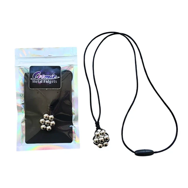 Each handmade Cosmic Metal Fidgets - Pleiades Necklace features smooth polished metal beads for discreet sensory input, focus and fidgeting on the go.