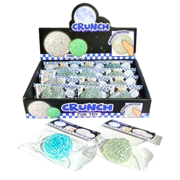 Squeeze, squish and crunch with the Squishy Crunchy Glass Beads Ball. Filled with tiny beads for a unique tactile sensory experience. Great for fidgeting and stress relief.