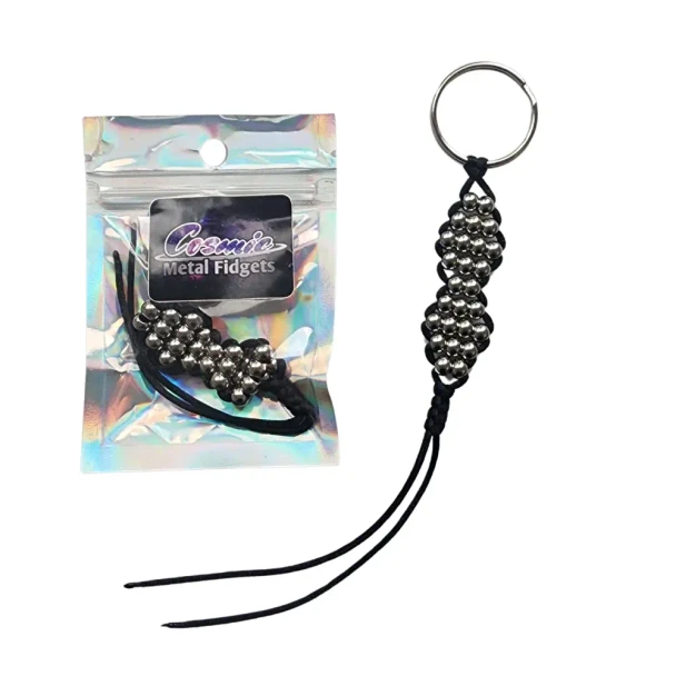 The Cosmic Metal Fidgets - Cetus Keychain Double features smooth stainless steel beads in a flexible woven keychain design for calming tactile sensory input wherever you go.