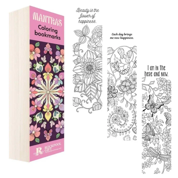 Discover Mantras Colouring Bookmarks featuring over 40 beautifully illustrated bookmarks with uplifting affirmations. A relaxing mindfulness activity for children, teens and adults.