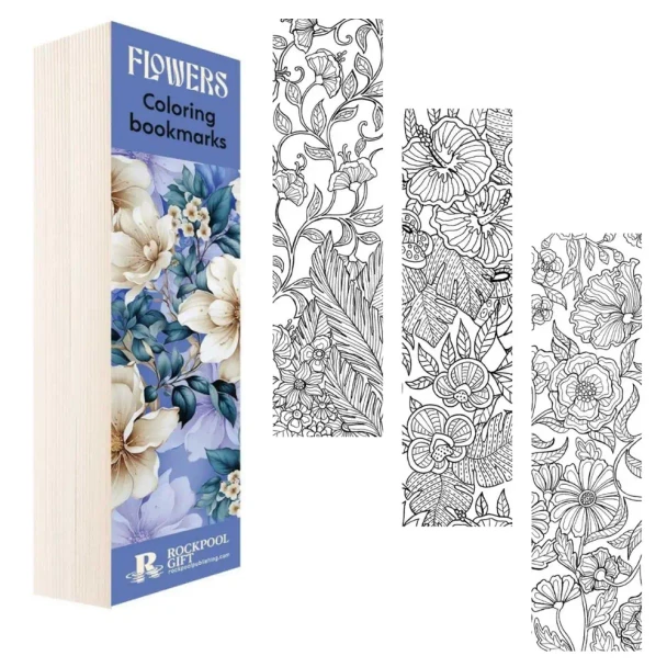 A collection of over 40 beautifully illustrated Flowers Colouring Bookmarks, perfect for mindful creativity, relaxation and adding a personal touch to every book.