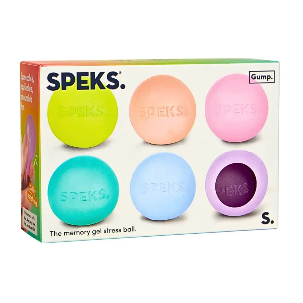 The SPEKS Gump Mini Prism 6 Pack includes six colourful memory gel stress balls that are soft, slow-rebounding and perfect for stress relief, focus and satisfying sensory play wherever you go.