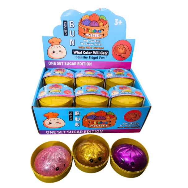 Squeeze it, squish it, stretch it and enjoy the satisfying feeling of the beads moving inside your Squishy Mystery Glitter Bead Dumpling. Which colour will you get?