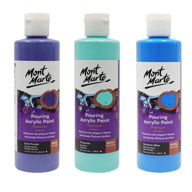 Mont Marte Acrylic Pouring Paint - 240ml - Set of 9 Colours - CleverPatch