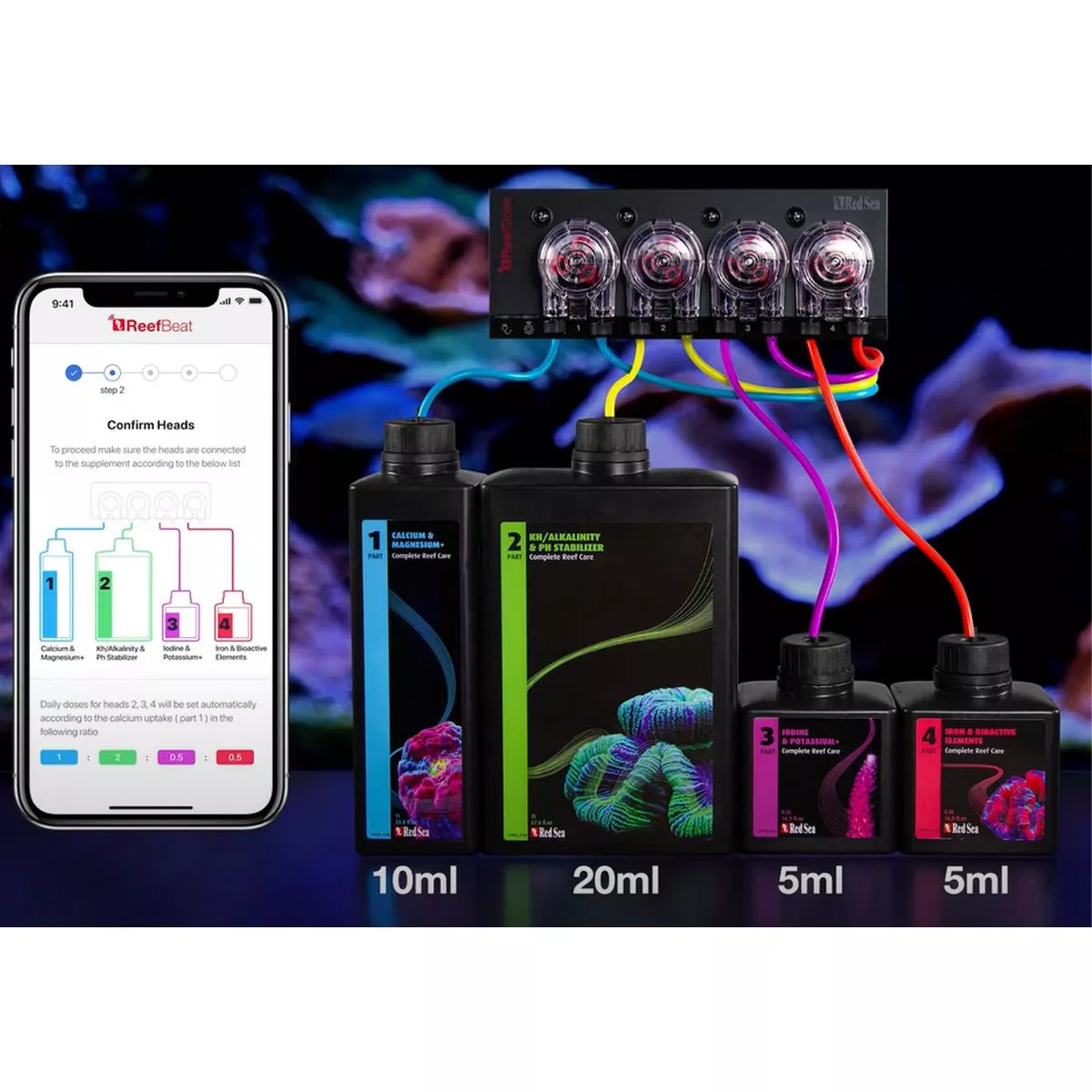 Red Sea 4-Part Complete Reef Care Dosing System Small (40 Gallon)