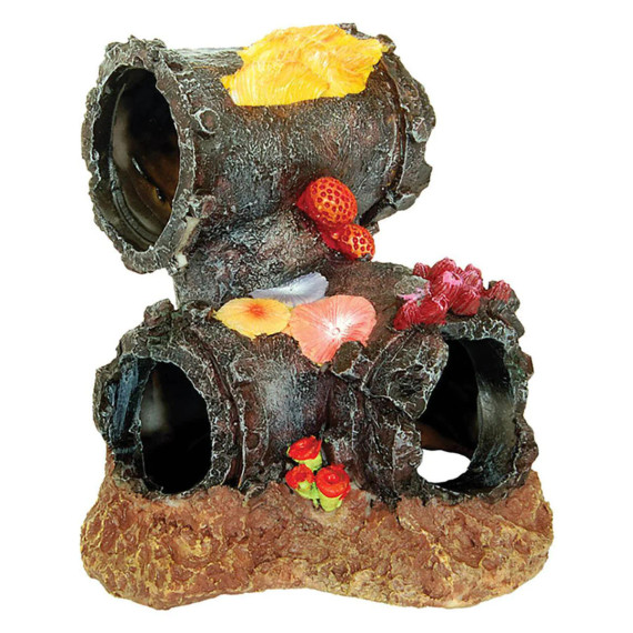 Aqua Spectra Sunken Pipe w/ Coral Ornament 15x14 cm