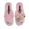 Laines London Classic Pink Slippers with Pearl & Gold Lobster Brooch