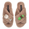 Laines London Classic Toffee Slippers with Double Original Gin Brooch