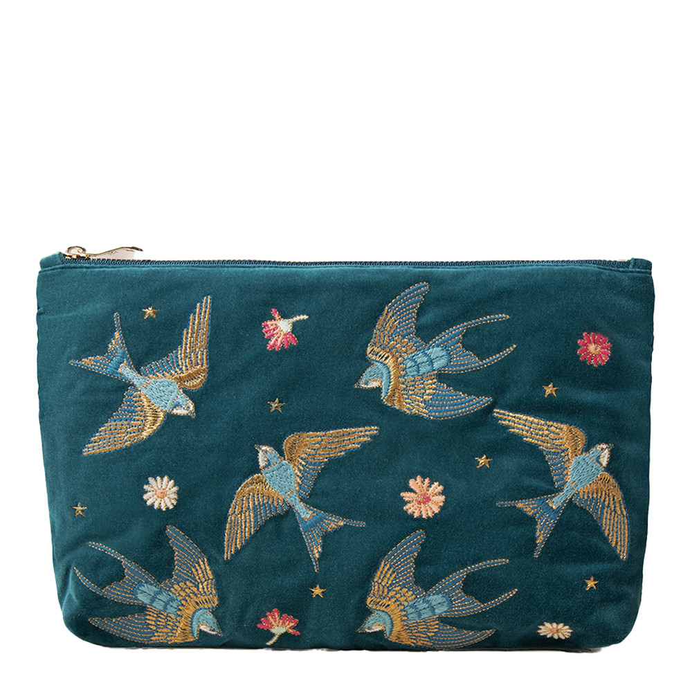 Elizabeth Scarlett Swallows Rich Blue Velvet Everyday Pouch | Bath