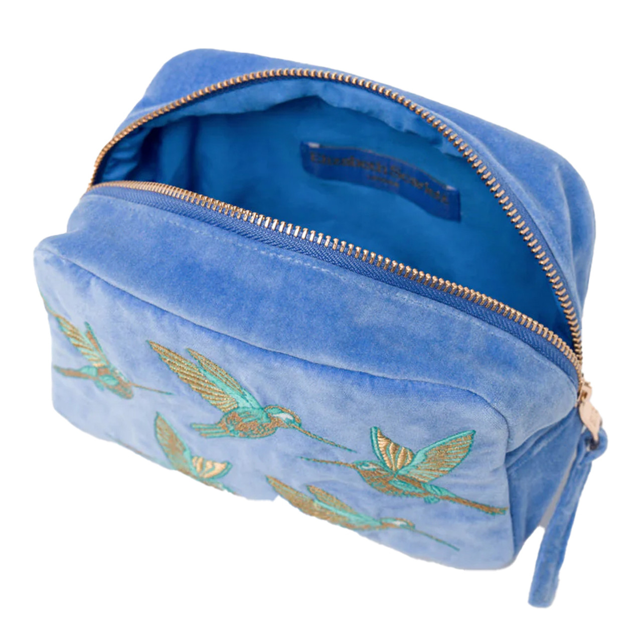 【Elizabeth Scarlett】Makeup Bag メイクアップバッグ ポーチ Elizabeth Scarlett Mint Green Daisy Embroidered Open Flat
