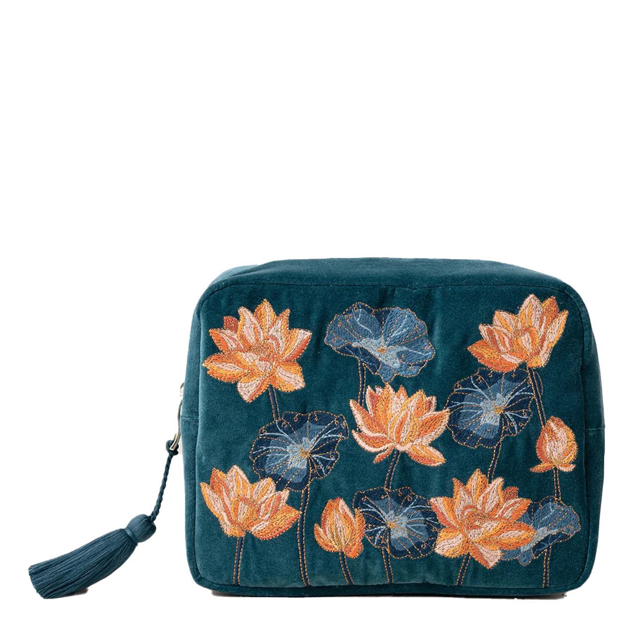 Elizabeth Scarlett Lotus Rich Blue Velvet Wash Bag | Bath Elizabeth Scarlett Lotus Rich Blue Velvet Wash Bag | Bath