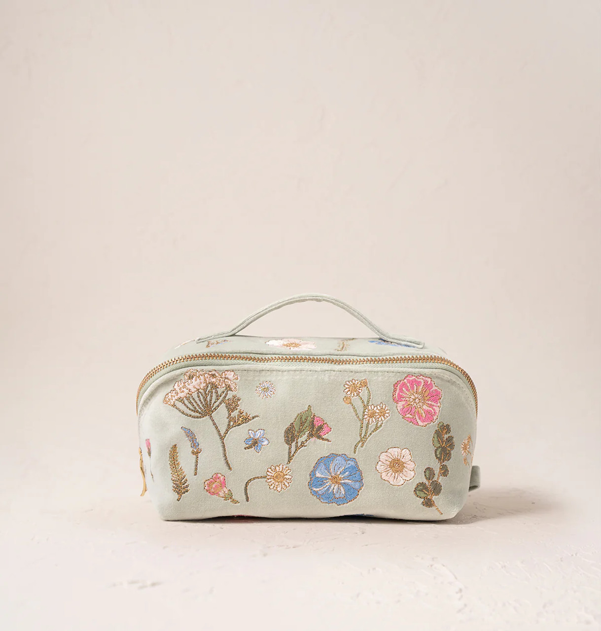Elizabeth Scarlett Pressed Flowers Sage Velvet Open Flat