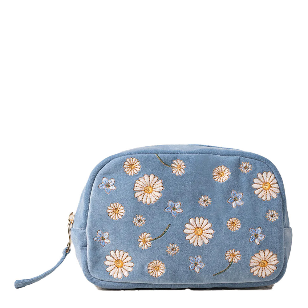 Elizabeth Scarlett Daisy Dream Dusky Blue Velvet Makeup Bag  display picture 2