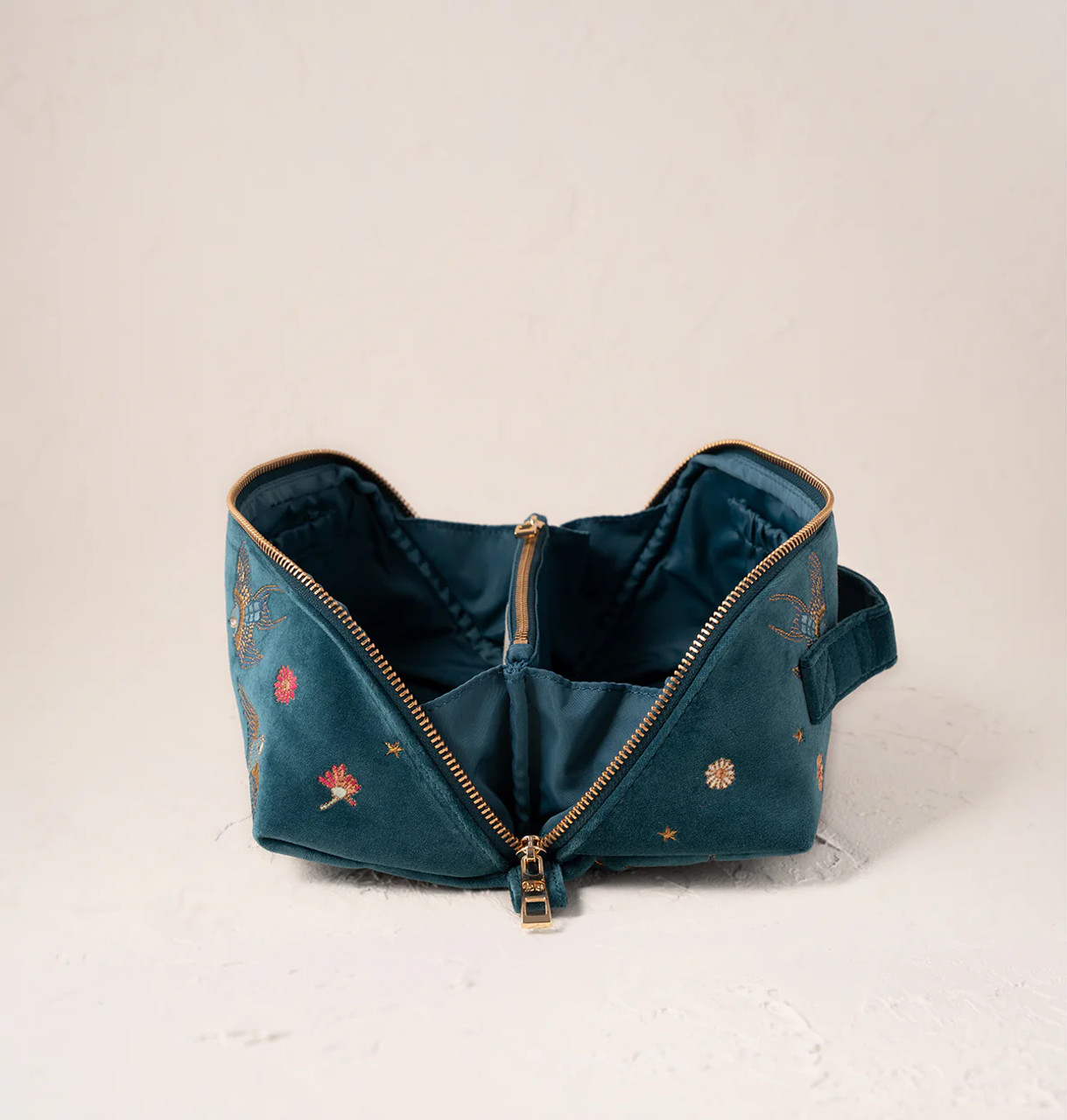 Elizabeth Scarlett Swallows Rich Blue Velvet Open Flat