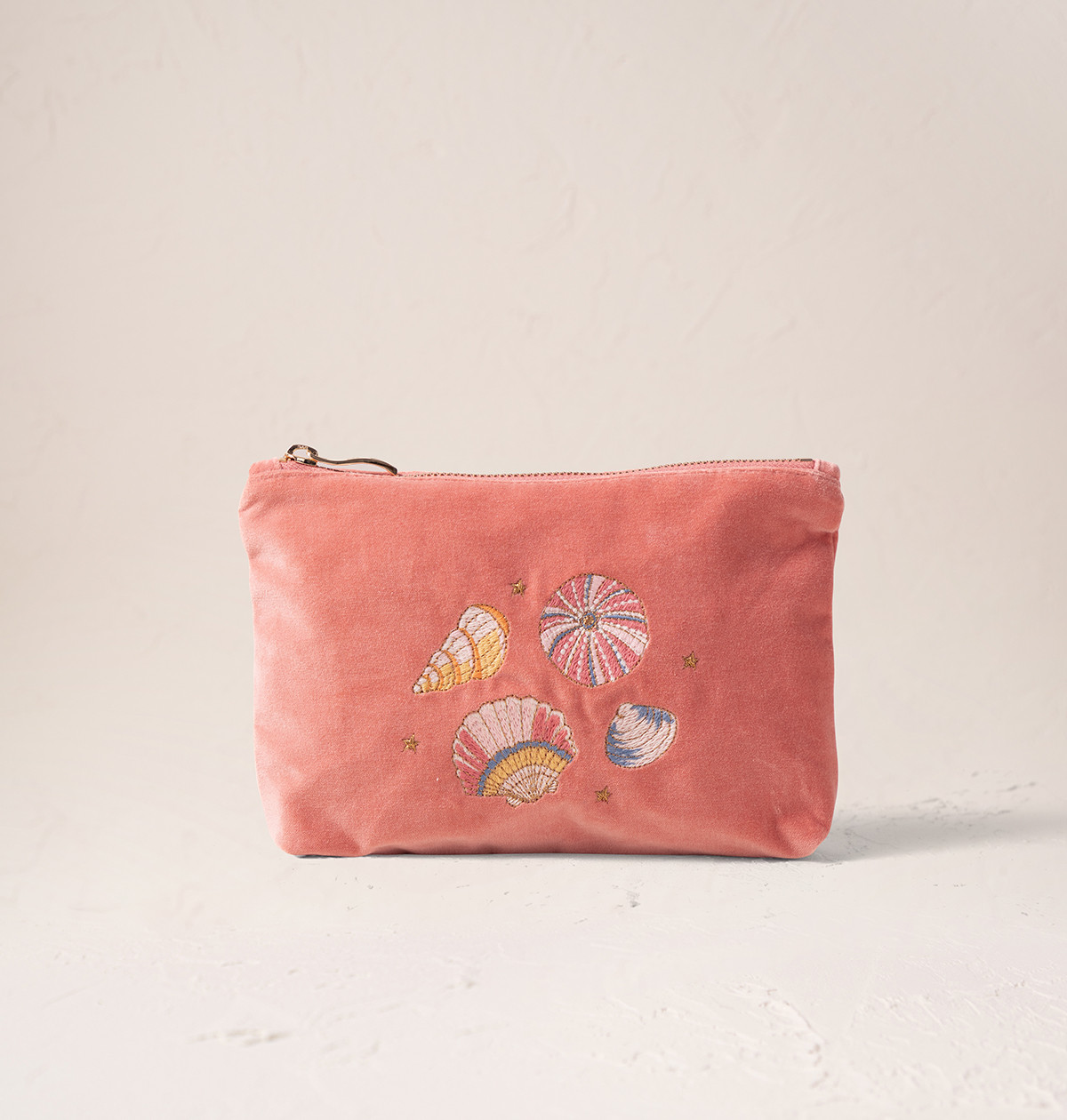 Elizabeth Scarlett Seashell Coral Velvet Mini Pouch | Bath