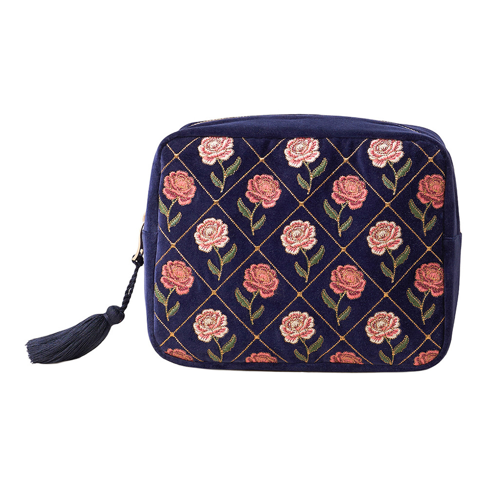 Elizabeth Scarlett Rose Navy Velvet Wash Bag | Bath & Unwind