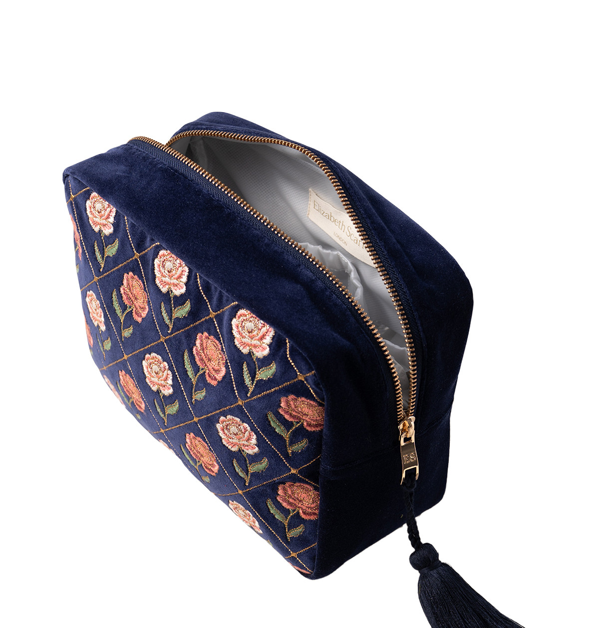 Elizabeth Scarlett ローズ ポーチ Elizabeth Scarlett Rose Navy Velvet Wash Bag | Bath & Unwind