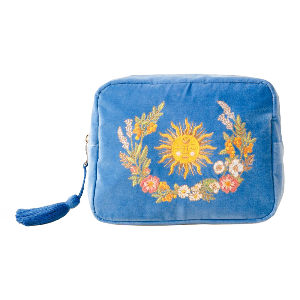 Elizabeth Scarlett Floral Sun Goddess Velvet Wash Bag - Cornflower