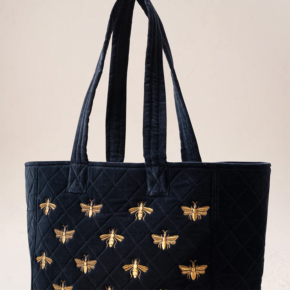 Elizabeth Scarlett Honey Bee Velvet Tote - Charcoal | Bath