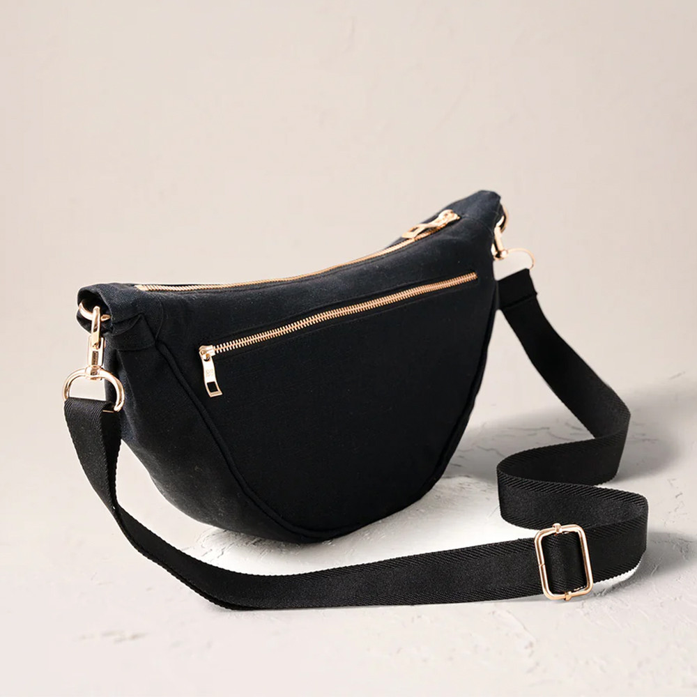 Elizabeth Scarlett Honey Bee Canvas Charcoal Crossbody Sling Bag