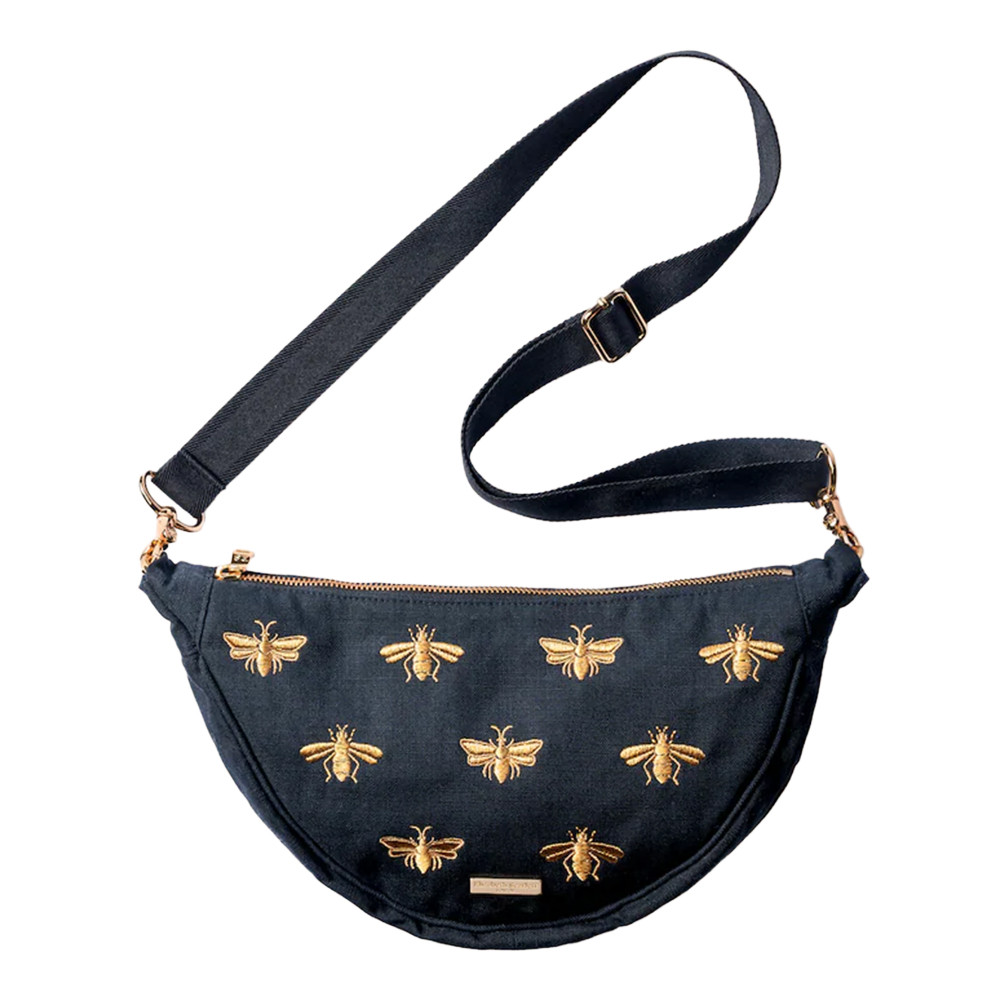 Elizabeth Scarlett Honey Bee Canvas Charcoal Crossbody Sling Bag