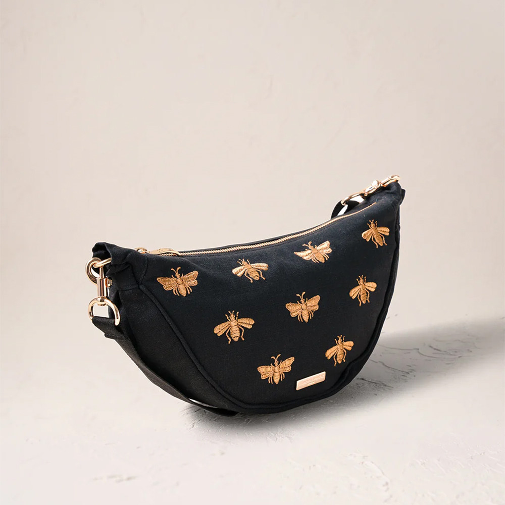 Elizabeth Scarlett Honey Bee Canvas Charcoal Crossbody Sling Bag