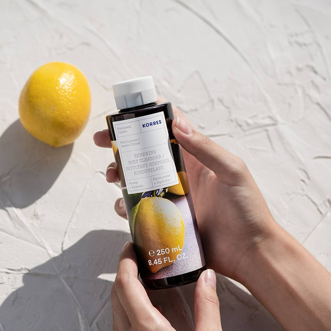 Korres Basil Lemon Renewing Shower Gel Bath & Unwind Official Stockist