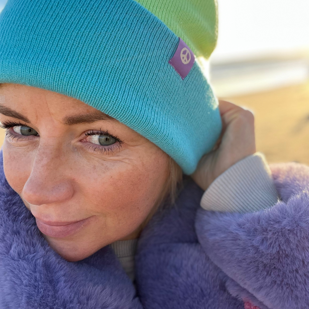 Sunday Soul Colour Block Mint Aqua Beanie Hat Bath Unwind