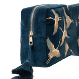 Elizabeth Scarlett Cranes Ink Blue Velvet Wash Bag Elizabeth Scarlett Cranes Ink Blue Velvet Wash Bag