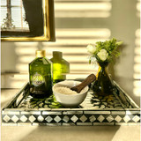 ABAHNA Mother of Pearl Floral Tray - Black & White