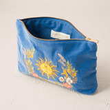 Elizabeth Scarlett Floral Sun Goddess Velvet Everyday Pouch - Cornflower Blue