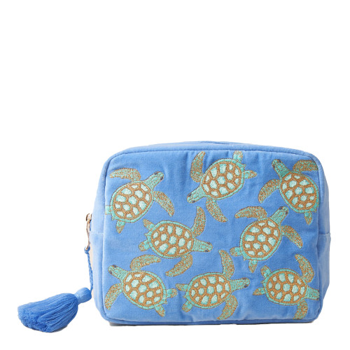 Elizabeth Scarlett Swimming Turtle Caribbean Blue Velvet Wash Bag Elizabeth Scarlett Swimming Turtle Caribbean Blue Velvet Wash Bag