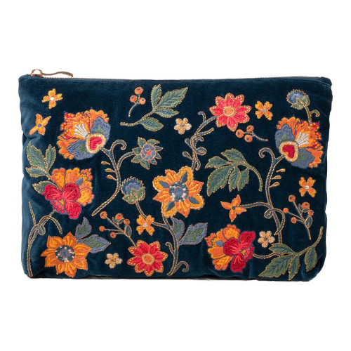Elizabeth Scarlett Botanical Garden Ink Blue Velvet Everyday Pouch