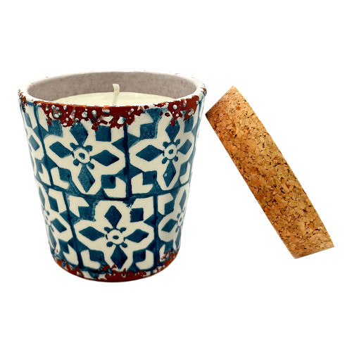 Wax Design Mosaic Ceramic Candle 10cm - Teal Blue
