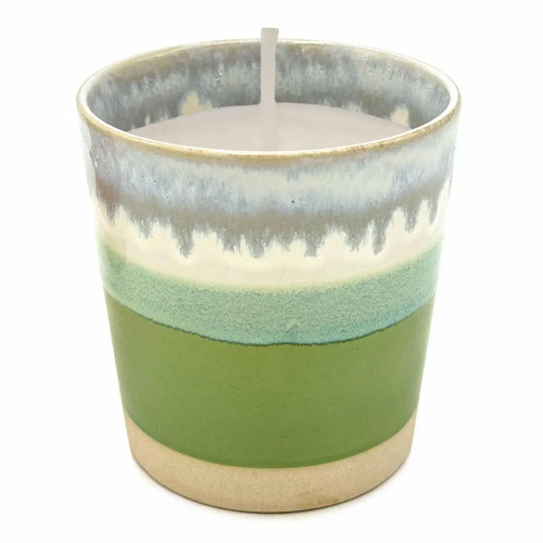 Wax Design Ceramic Boho Scented Candle 10cm - Green & White