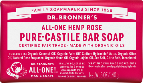 Dr Bronner's All-One Hemp Rose Pure-Castile Soap Bar 140g Dr Bronner's All-One Hemp Rose Pure-Castile Soap Bar 140g