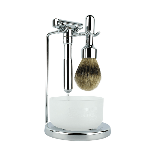 Merkur & Dovo Solingen 4-Piece Chrome Plated Polished Futur Shaving Set