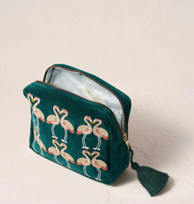Elizabeth Scarlett Flamingo Wash Bag Emerald