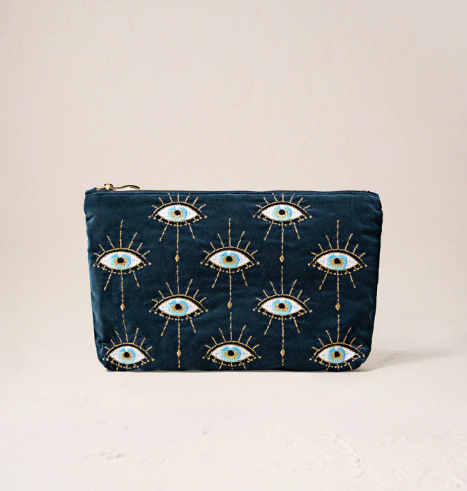 Elizabeth Scarlett Mystical Eye Ink Blue Velvet Everyday Pouch