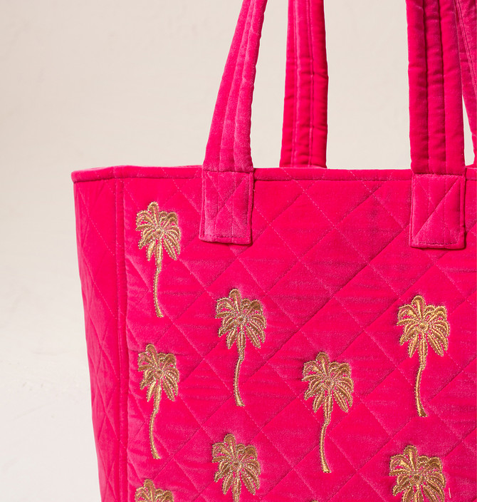 Elizabeth Scarlett Gold Palm Velvet Tote Pink