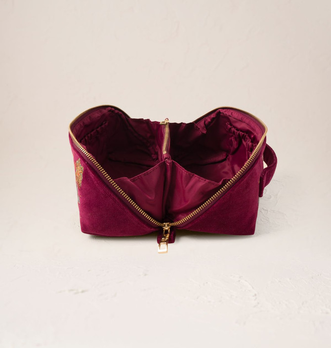 Elizabeth Scarlett Enchanted Elephant Ruby Velvet Open Flat Makeup Bag