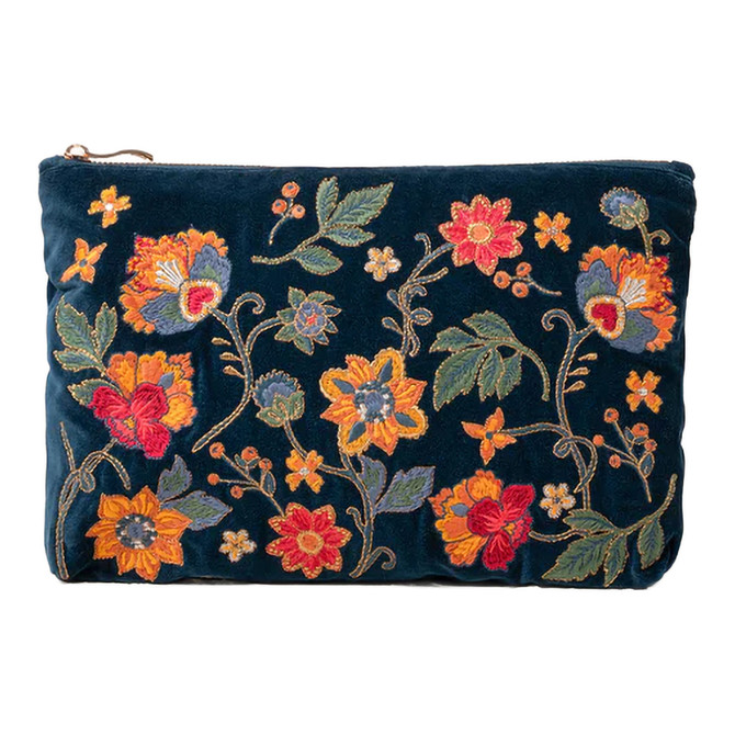 Elizabeth Scarlett Botanical Garden Ink Blue Velvet Everyday Pouch