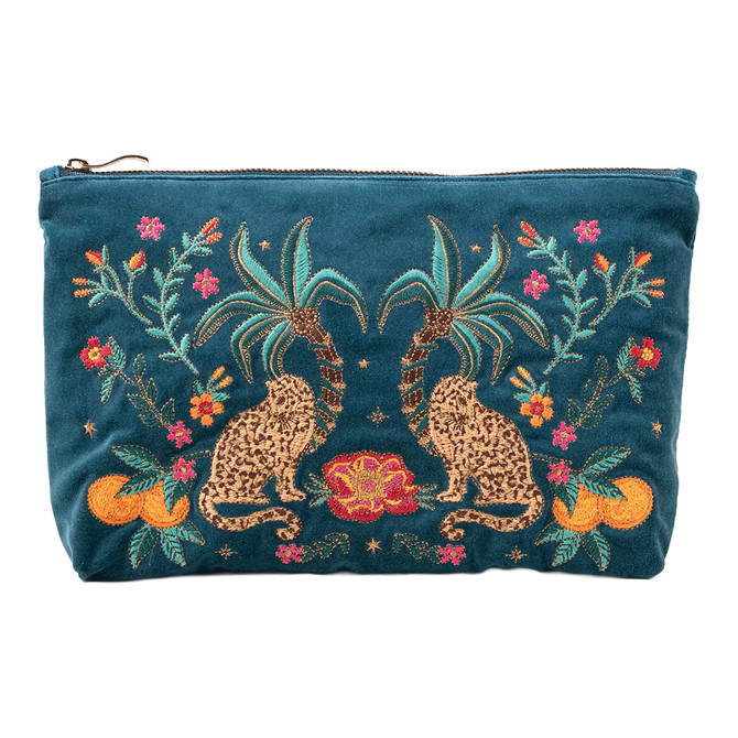 Elizabeth Scarlett Tropical Jaguar Rich Blue Velvet Everyday Pouch
