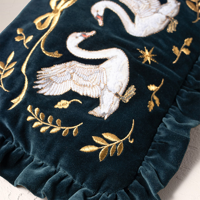 Elizabeth Scarlett Majestic Swans Velvet Frill Pouch - Ink Blue