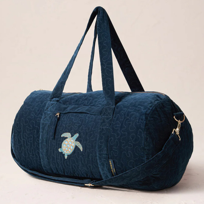 Elizabeth Scarlett Turtle Conservation Marine Navy Velvet Overnight Bag