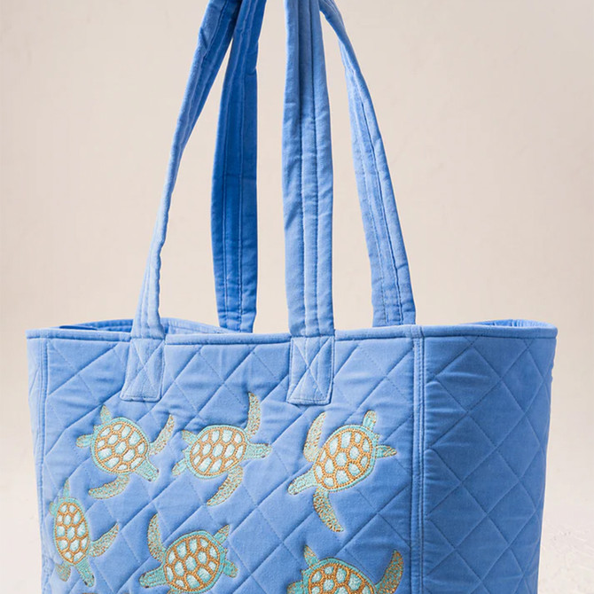 Elizabeth Scarlett Turtle Conservation Caribbean Blue Velvet Tote Bag
