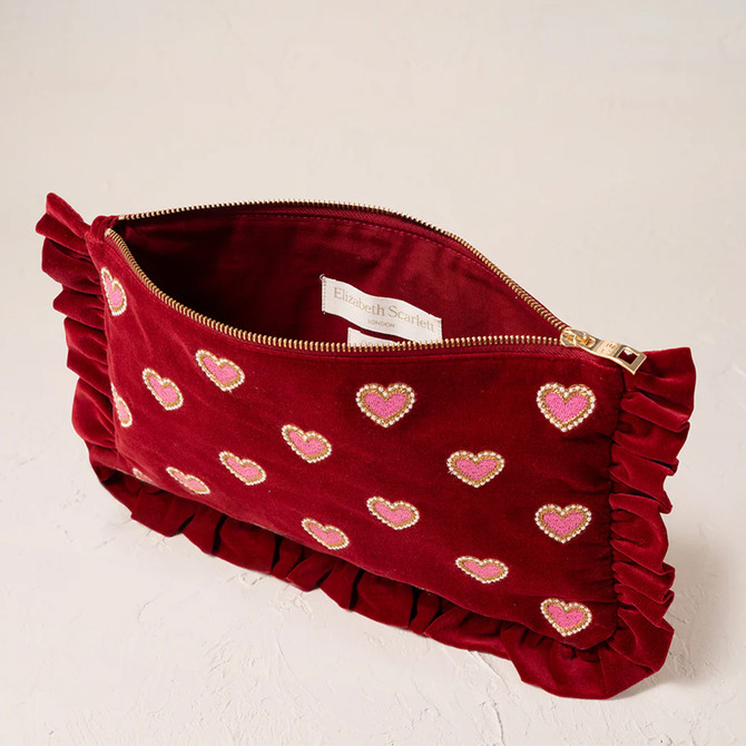 Elizabeth Scarlett Love Hearts Velvet Rouge Frill Pouch