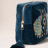 Elizabeth Scarlett Peacock Floral Ink Blue Velvet Wash Bag