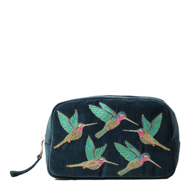 【送料関税込】Elizabeth Scarlett / Flying Parrots Makeup Bag Elizabeth Scarlett Flying Parrots French Blue Velvet Makeup