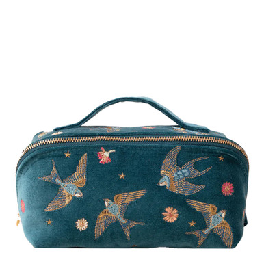 Elizabeth Scarlett Swallows Rich Blue Velvet Open Flat